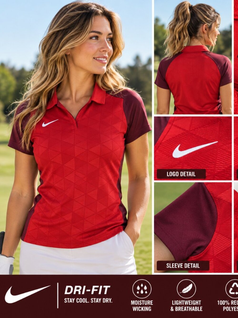 Nike Dri-FIT Women’s Medium Red Performance Golf Polo NWT